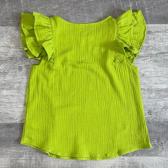 Ces Femme Ruffle Sleeve Cotton Gauze Top Womens M Bright Lime Textured Muslin - Picture 3 of 5